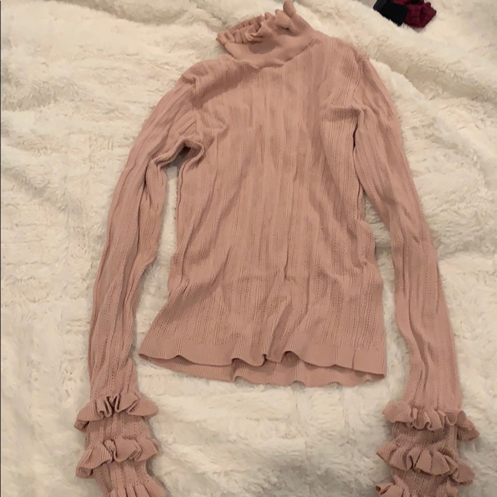ZARA ruffle pink knit turtle neck blouse